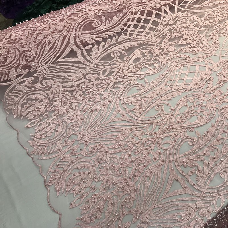 Multi-Color Design Embroidered Beaded Lace FabricICE FABRICSICE FABRICSLight PinkMulti-Color Design Embroidered Beaded Lace Fabric ICE FABRICS