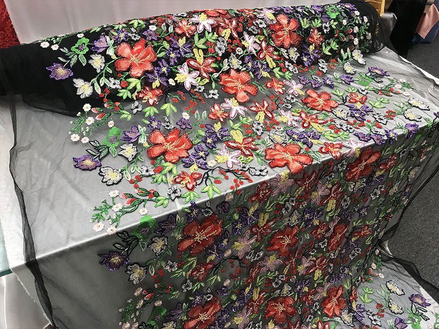 Multi-color Flowers Design Embroidery Beaded Mesh Lace Bridal Wedding FabricICE FABRICSICE FABRICSMulti-color Flowers Design Embroidery Beaded Mesh Lace Bridal Wedding Fabric ICE FABRICS