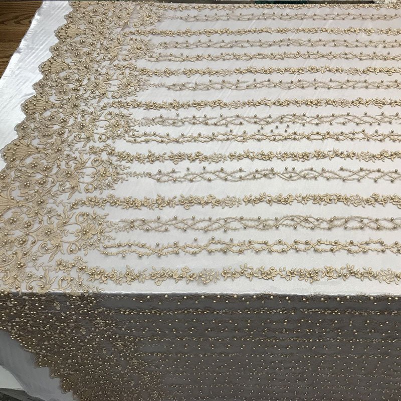 Multi Design Beaded Fabric, Lace Fabric By The YardICE FABRICSICE FABRICSGoldMulti Design Beaded Fabric, Lace Fabric By The Yard ICE FABRICS