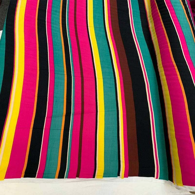 Multicolor Striped Print Fuchsia, Yellow, Green Colorful Rayon Challis FabricChallis FabricICEFABRICICE FABRICSMulticolor Striped Print Fuchsia, Yellow, Green Colorful Rayon Challis Fabric ICEFABRIC