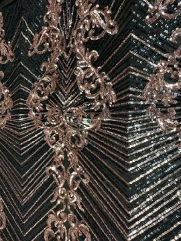 Nadia 4 Way Stretch Sequin Spandex Embroidered Fabric Sold By The YardICE FABRICSICE FABRICSNeon Pink Rose Gold Black On Black Mesh1 YardNadia 4 Way Stretch Sequin Spandex Embroidered Fabric Sold By The Yard ICE FABRICS