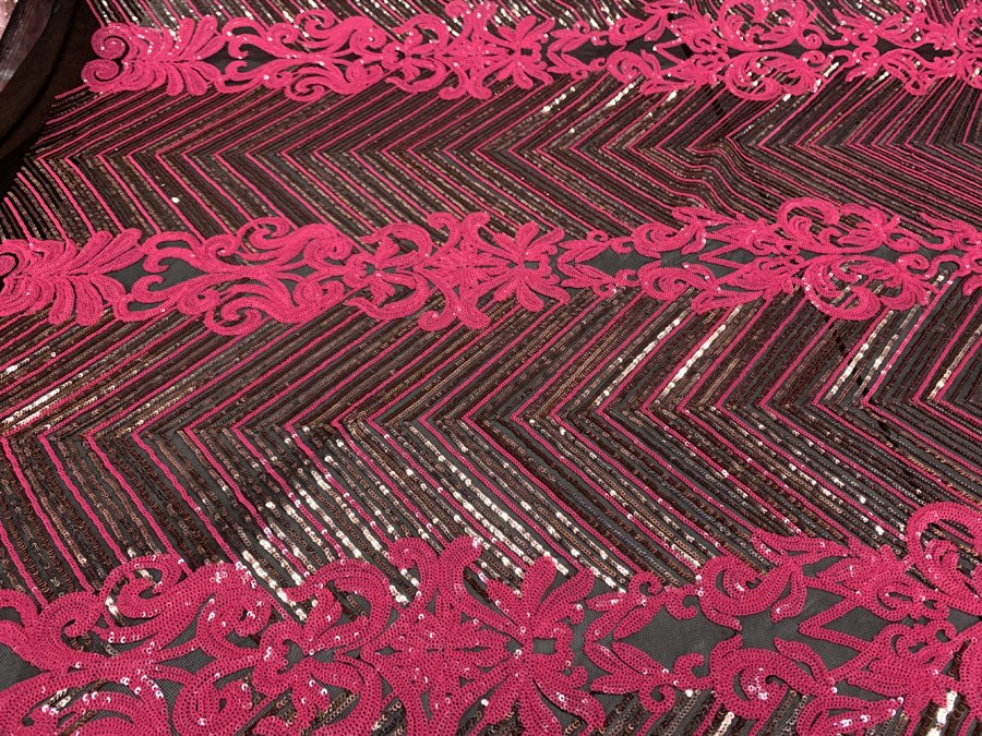Nadia 4 Way Stretch Sequin Spandex Embroidered Fabric Sold By The YardICE FABRICSICE FABRICSNeon Pink Rose Gold Black On Black Mesh1 YardNadia 4 Way Stretch Sequin Spandex Embroidered Fabric Sold By The Yard ICE FABRICS