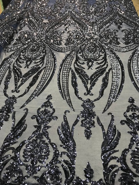 Navy Blue Arabic Design Embroidered 4 Way Stretch Sequin Fabric Sold By The YardICE FABRICSICE FABRICSNavy Blue Arabic Design Embroidered 4 Way Stretch Sequin Fabric Sold By The Yard ICE FABRICS