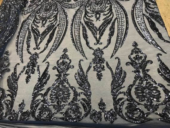 Navy Blue Arabic Design Embroidered 4 Way Stretch Sequin Fabric Sold By The YardICE FABRICSICE FABRICSNavy Blue Arabic Design Embroidered 4 Way Stretch Sequin Fabric Sold By The Yard ICE FABRICS
