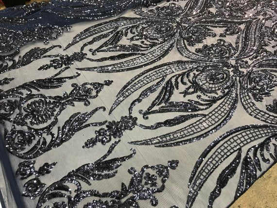 Navy Blue Arabic Design Embroidered 4 Way Stretch Sequin Fabric Sold By The YardICE FABRICSICE FABRICSNavy Blue Arabic Design Embroidered 4 Way Stretch Sequin Fabric Sold By The Yard ICE FABRICS