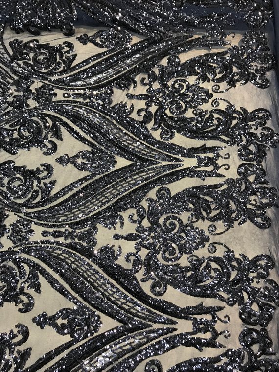 Navy Blue Arabic Design Embroidered 4 Way Stretch Sequin Fabric Sold By The YardICE FABRICSICE FABRICSNavy Blue Arabic Design Embroidered 4 Way Stretch Sequin Fabric Sold By The Yard ICE FABRICS