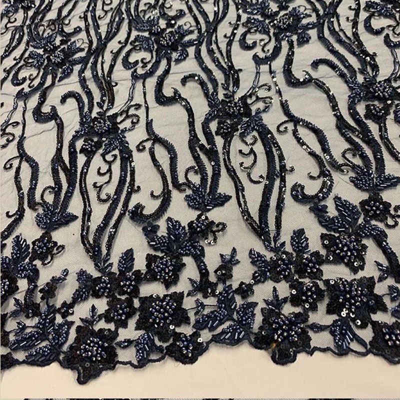 Navy Blue Beaded Fabric Luxury Fabric Embroidery Fabric Fashion FabricICEFABRICICE FABRICSNavy Blue Beaded Fabric Luxury Fabric Embroidery Fabric Fashion Fabric ICEFABRIC