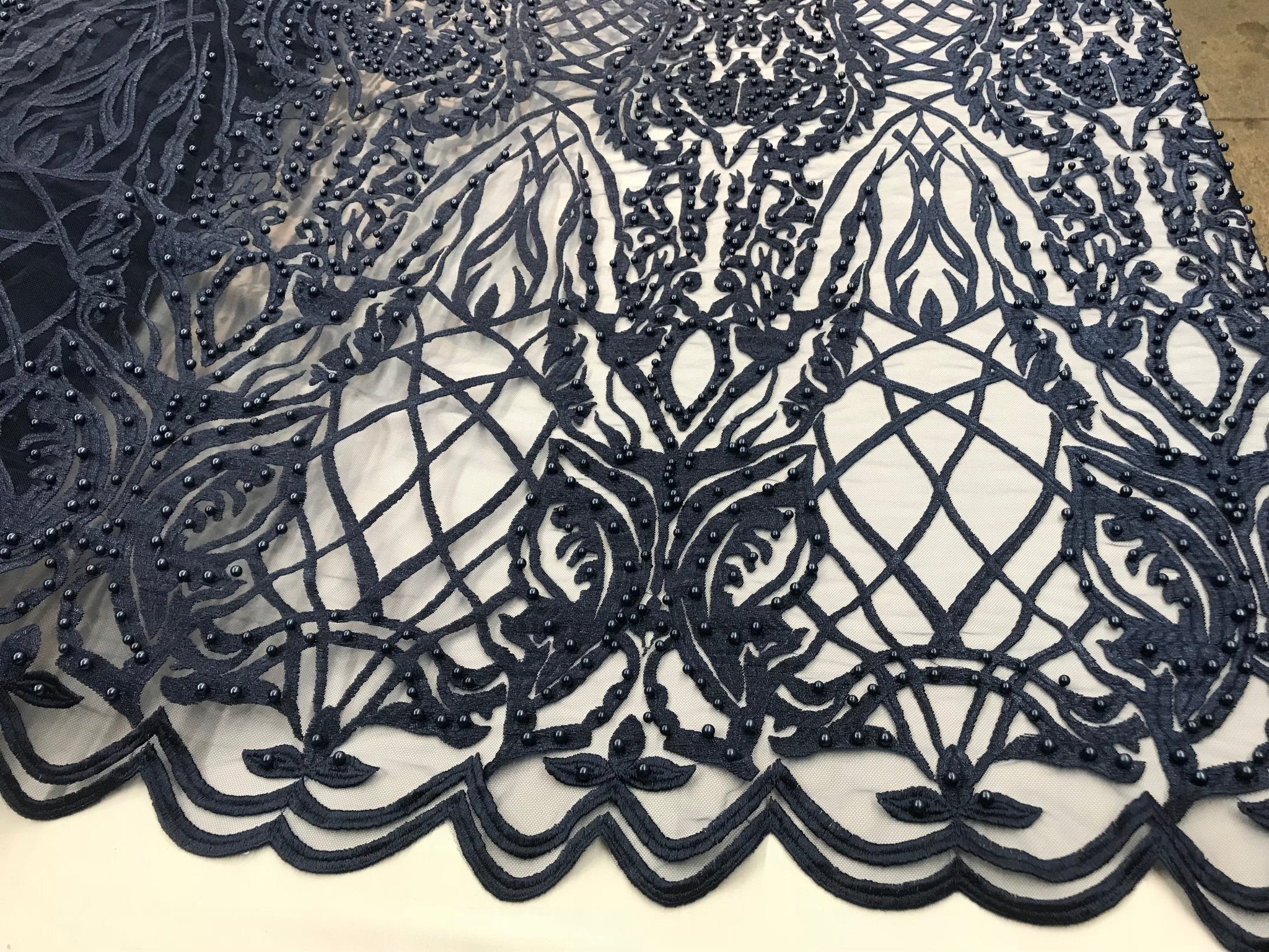 Navy Blue Design Beaded Fabric,Lace Fabric By The YardICE FABRICSICE FABRICSNavy Blue Design Beaded Fabric,Lace Fabric By The Yard ICE FABRICS