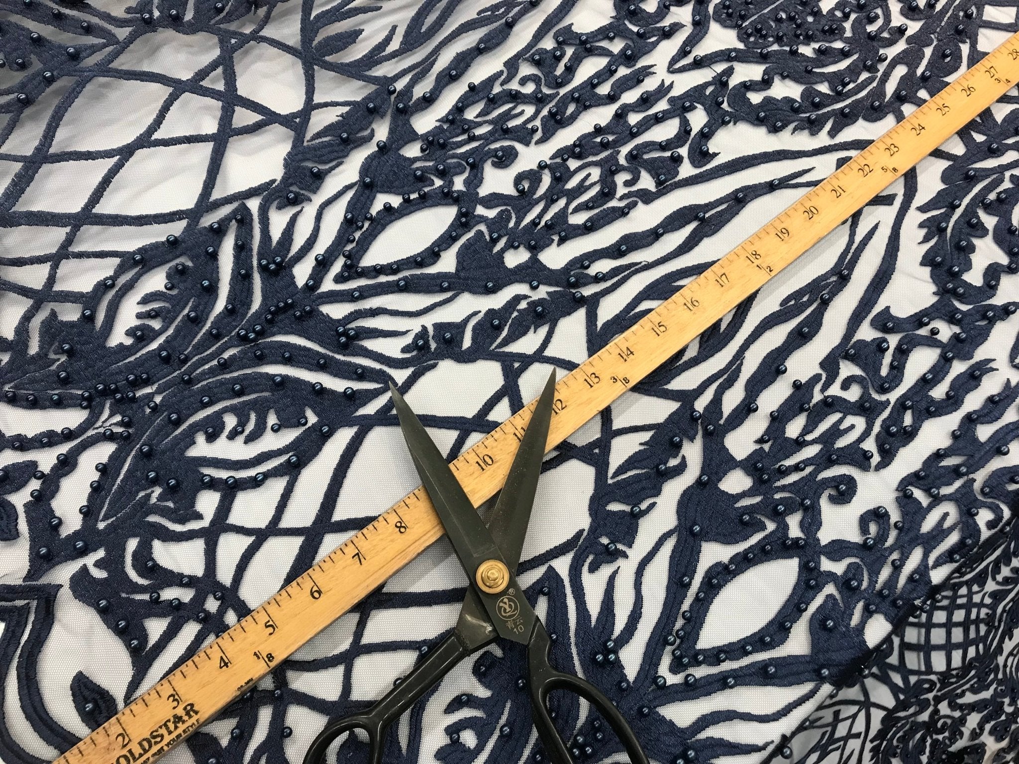 Navy Blue Design Beaded Fabric,Lace Fabric By The YardICE FABRICSICE FABRICSNavy Blue Design Beaded Fabric,Lace Fabric By The Yard ICE FABRICS