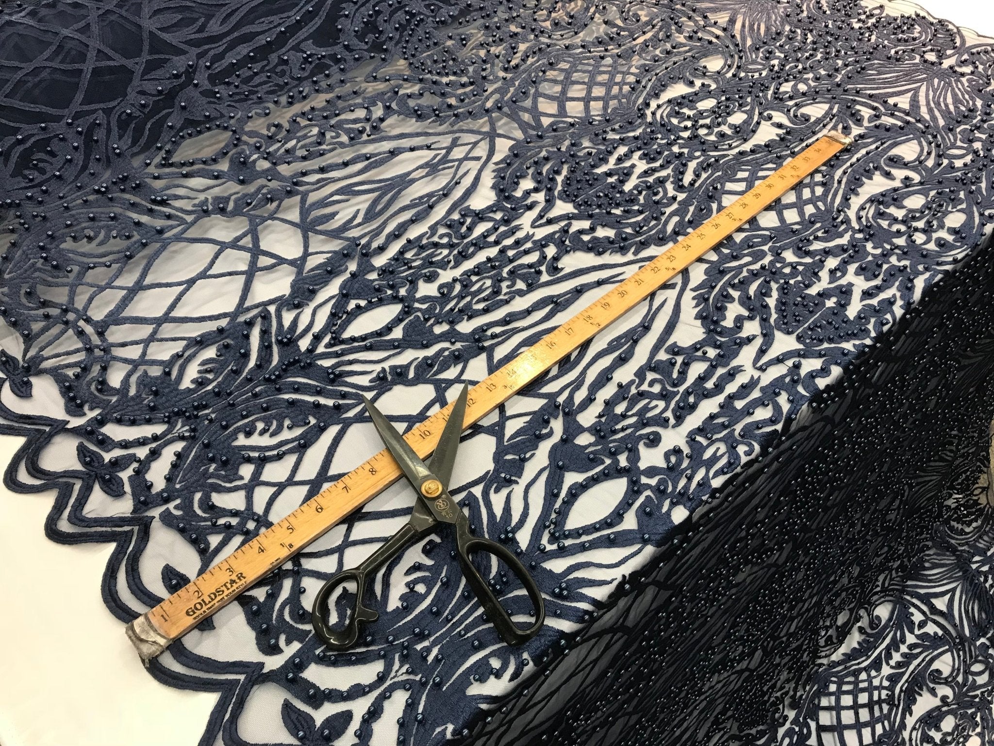 Navy Blue Design Beaded Fabric,Lace Fabric By The YardICE FABRICSICE FABRICSNavy Blue Design Beaded Fabric,Lace Fabric By The Yard ICE FABRICS