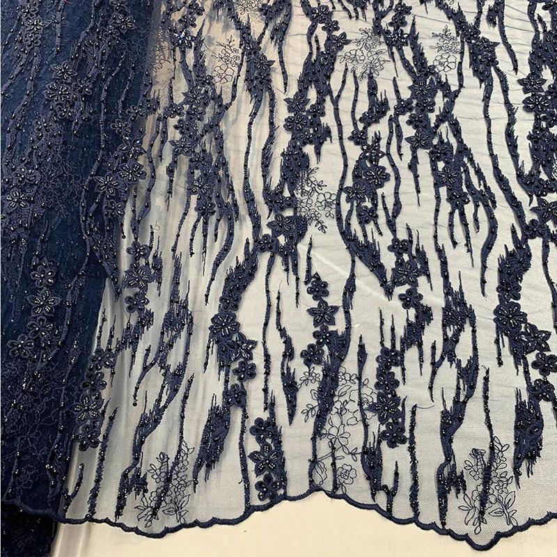 Navy Blue Eden Floral Embroidered Handmade Beaded FabricICEFABRICICE FABRICSNavy BlueBy The YardNavy Blue Eden Floral Embroidered Handmade Beaded Fabric ICEFABRIC