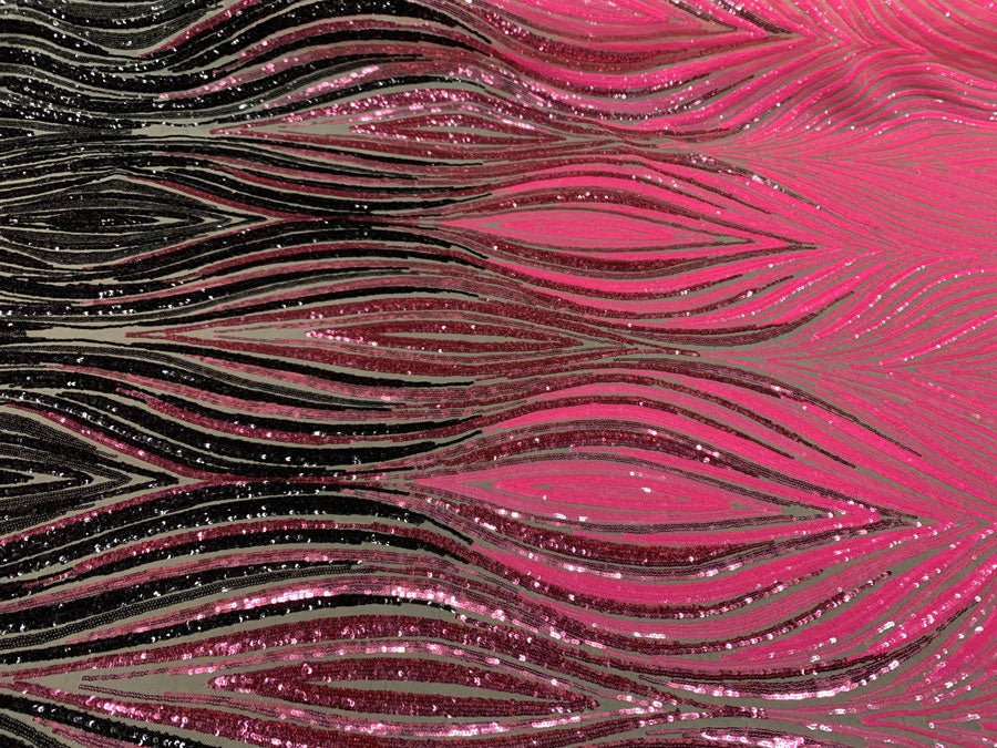 Neon Pink Black On Nude Mesh Iridescent Fabric/ Embroidery 4 Way Stretch Sequin Fabric.ICEFABRICICE FABRICSNeon Pink Black On Nude Mesh1 YARDNeon Pink Black On Nude Mesh Iridescent Fabric/ Embroidery 4 Way Stretch Sequin Fabric. ICEFABRIC