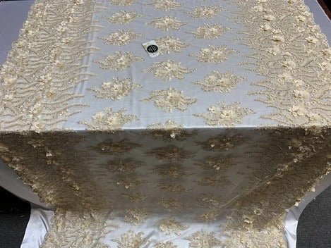 New 3D Beaded Flowers Hand Embroidered Floral Mesh Lace With Sequins FabricICEFABRICICE FABRICSBlueNew 3D Beaded Flowers Hand Embroidered Floral Mesh Lace With Sequins Fabric ICEFABRIC
