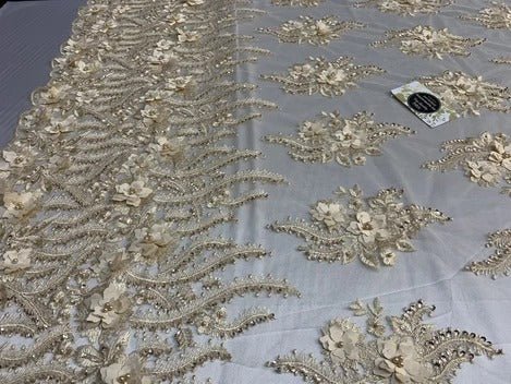 New 3D Beaded Flowers Hand Embroidered Floral Mesh Lace With Sequins FabricICEFABRICICE FABRICSBlueNew 3D Beaded Flowers Hand Embroidered Floral Mesh Lace With Sequins Fabric ICEFABRIC