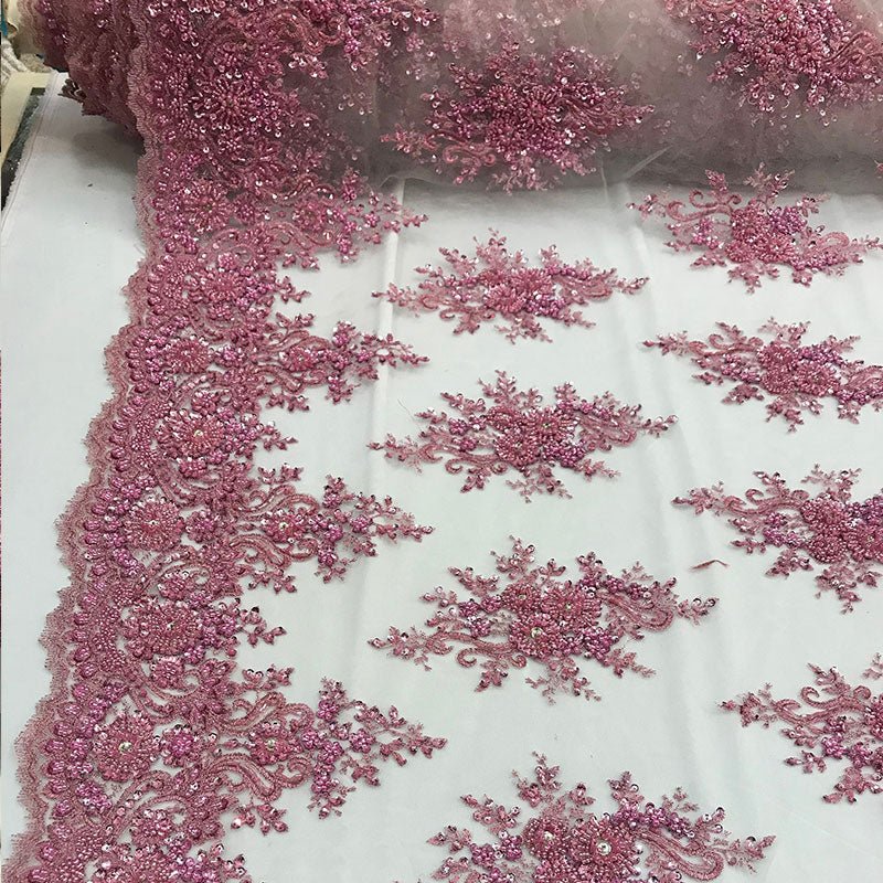 New Beaded French Embroidered Handmade Mesh Lace Floral FabricICE FABRICSICE FABRICSPinkNew Beaded French Embroidered Handmade Mesh Lace Floral Fabric ICE FABRICS