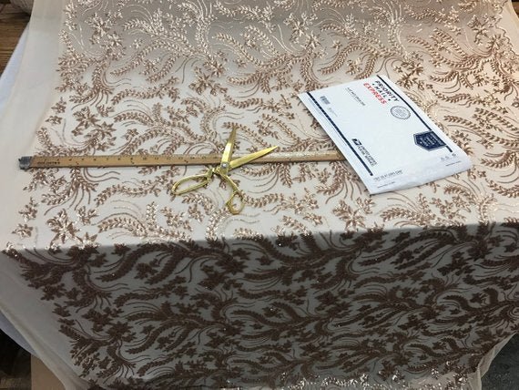 New Champagne Designed Embroidery Stretch Sequin 4 Way On A Mesh Lace Fabric Sold By The YardICE FABRICSICE FABRICSNew Champagne Designed Embroidery Stretch Sequin 4 Way On A Mesh Lace Fabric Sold By The Yard ICE FABRICS