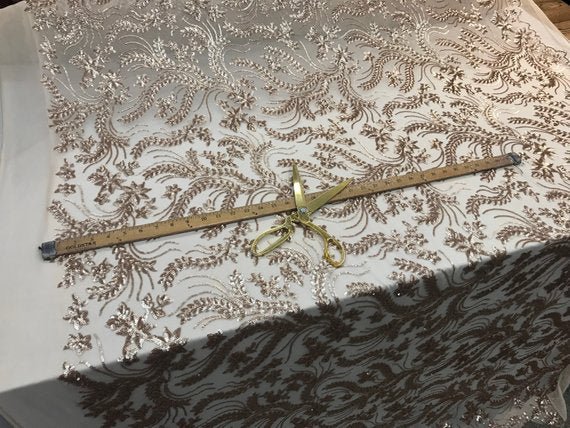 New Champagne Designed Embroidery Stretch Sequin 4 Way On A Mesh Lace Fabric Sold By The YardICE FABRICSICE FABRICSNew Champagne Designed Embroidery Stretch Sequin 4 Way On A Mesh Lace Fabric Sold By The Yard ICE FABRICS
