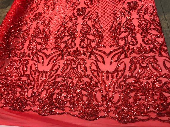 New Design 4 Way Stretch Sequins On A Mesh Lace Fabric For Decorations Fashion Wedding Prom DressesICE FABRICSICE FABRICSRedNew Design 4 Way Stretch Sequins On A Mesh Lace Fabric For Decorations Fashion Wedding Prom Dresses ICE FABRICS