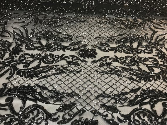 New Design 4 Way Stretch Sequins On A Mesh Lace Fabric For Decorations Fashion Wedding Prom DressesICE FABRICSICE FABRICSBlackNew Design 4 Way Stretch Sequins On A Mesh Lace Fabric For Decorations Fashion Wedding Prom Dresses ICE FABRICS