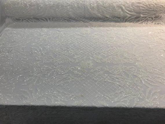 New Design 4 Way Stretch Sequins On A Mesh Lace Fabric For Decorations Fashion Wedding Prom DressesICE FABRICSICE FABRICSWhiteNew Design 4 Way Stretch Sequins On A Mesh Lace Fabric For Decorations Fashion Wedding Prom Dresses ICE FABRICS