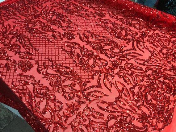 New Design 4 Way Stretch Sequins On A Mesh Lace Fabric For Decorations Fashion Wedding Prom DressesICE FABRICSICE FABRICSRedNew Design 4 Way Stretch Sequins On A Mesh Lace Fabric For Decorations Fashion Wedding Prom Dresses ICE FABRICS