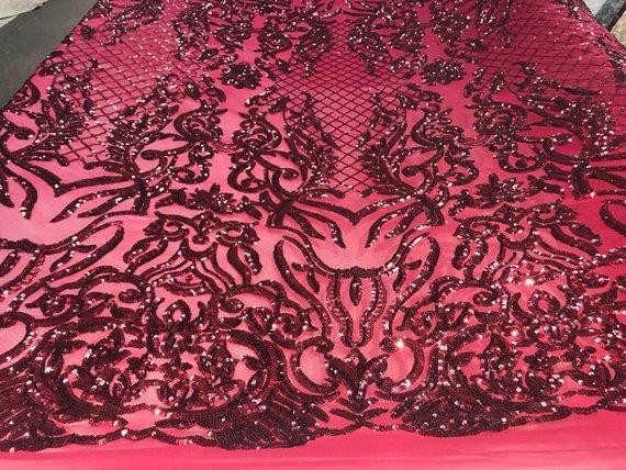 New Design 4 Way Stretch Sequins On A Mesh Lace Fabric For Decorations Fashion Wedding Prom DressesICE FABRICSICE FABRICSBurgundyNew Design 4 Way Stretch Sequins On A Mesh Lace Fabric For Decorations Fashion Wedding Prom Dresses ICE FABRICS