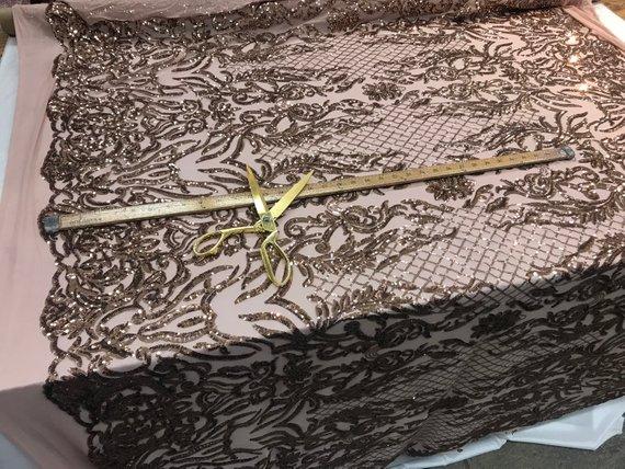 New Design 4 Way Stretch Sequins On A Mesh Lace Fabric For Decorations Fashion Wedding Prom DressesICE FABRICSICE FABRICSRose GoldNew Design 4 Way Stretch Sequins On A Mesh Lace Fabric For Decorations Fashion Wedding Prom Dresses ICE FABRICS