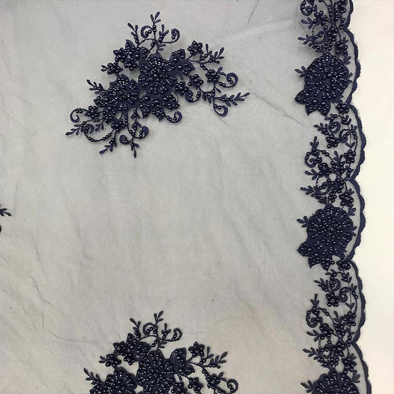 New Design French Bridal Veil Wedding Heavy Embroidered Border Lace With Beads And SequinICE FABRICSICE FABRICSNavyNew Design French Bridal Veil Wedding Heavy Embroidered Border Lace With Beads And Sequin ICE FABRICS