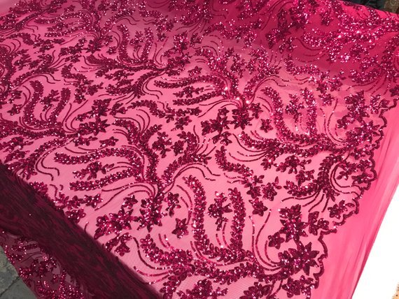 New Design Fuchsia Embroidered 4 Way Stretch Sequin Mesh Lace Fabric Sold By The YardICE FABRICSICE FABRICSNew Design Fuchsia Embroidered 4 Way Stretch Sequin Mesh Lace Fabric Sold By The Yard ICE FABRICS