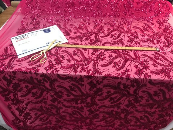 New Design Fuchsia Embroidered 4 Way Stretch Sequin Mesh Lace Fabric Sold By The YardICE FABRICSICE FABRICSNew Design Fuchsia Embroidered 4 Way Stretch Sequin Mesh Lace Fabric Sold By The Yard ICE FABRICS