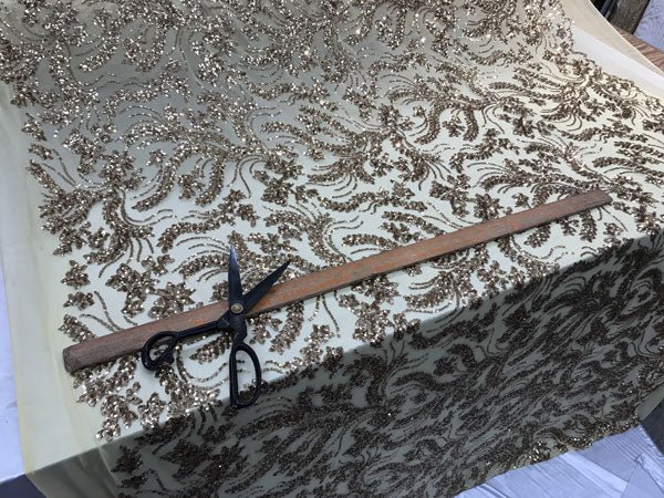 New Design Gold Embroidered 4 Way Stretch Sequin Fabric Sold By The YardICE FABRICSICE FABRICSNew Design Gold Embroidered 4 Way Stretch Sequin Fabric Sold By The Yard ICE FABRICS