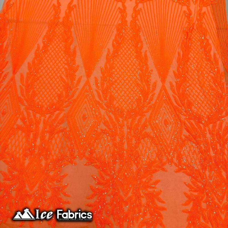 New Diamonds Design Sequin Fabric 4 Way Stretch SequinICE FABRICSICE FABRICSNeon OrangeNew Diamonds Design Sequin Fabric 4 Way Stretch Sequin ICE FABRICS 2