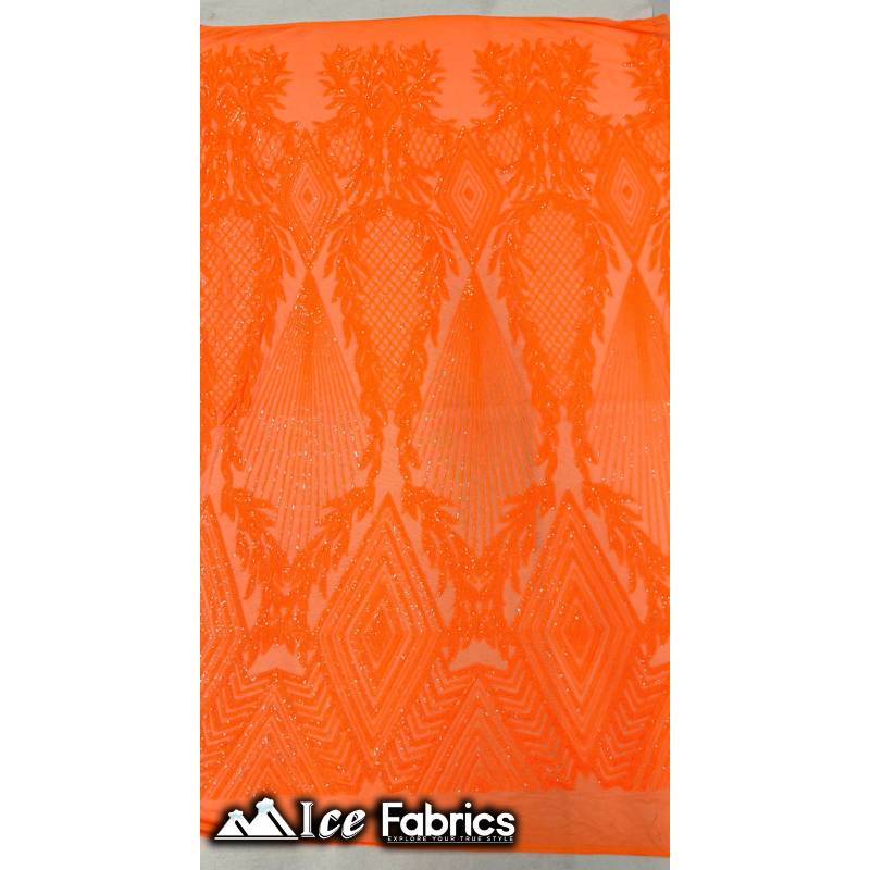 New Diamonds Design Sequin Fabric 4 Way Stretch SequinICE FABRICSICE FABRICSNeon OrangeNew Diamonds Design Sequin Fabric 4 Way Stretch Sequin ICE FABRICS 1