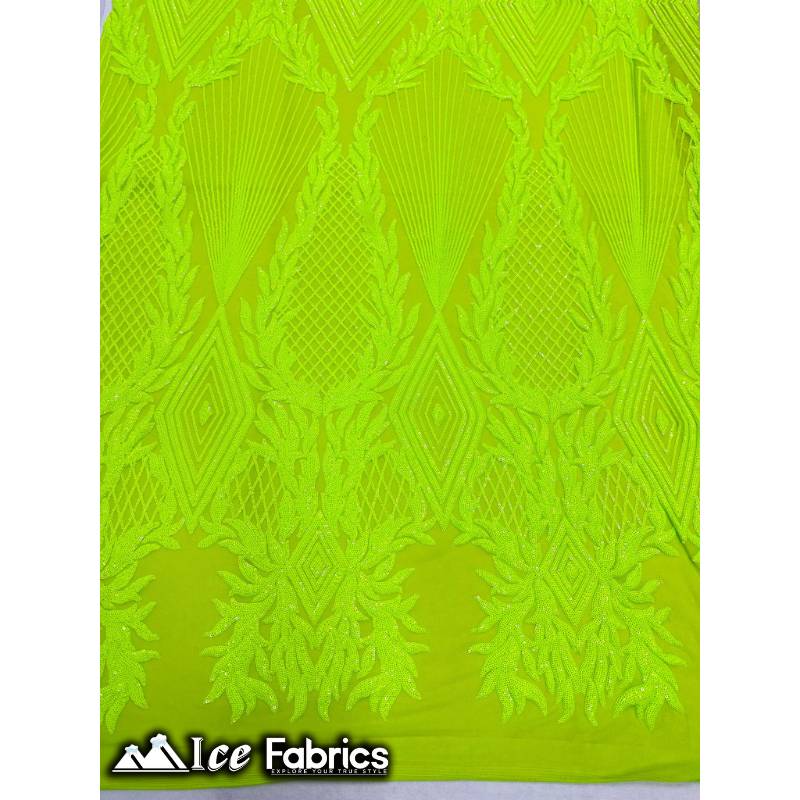 New Diamonds Design Sequin Fabric 4 Way Stretch SequinICE FABRICSICE FABRICSNeon YellowNew Diamonds Design Sequin Fabric 4 Way Stretch Sequin ICE FABRICS