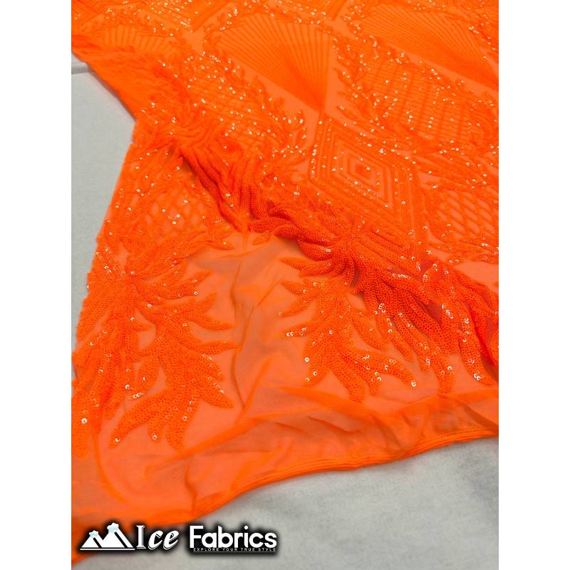 New Diamonds Design Sequin Fabric 4 Way Stretch SequinICE FABRICSICE FABRICSNeon OrangeNew Diamonds Design Sequin Fabric 4 Way Stretch Sequin ICE FABRICS 4