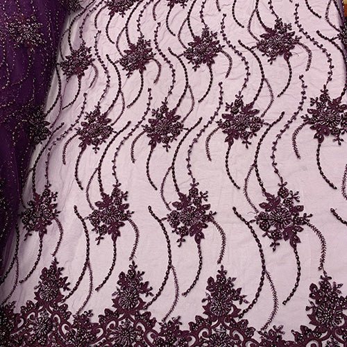 New Paris Heavy Fashion Embroidery Flowers Beaded Prom Mesh Lace FabricICEFABRICICE FABRICSPurple LaceNew Paris Heavy Fashion Embroidery Flowers Beaded Prom Mesh Lace Fabric ICEFABRIC