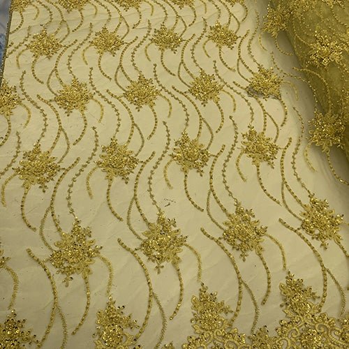 New Paris Heavy Fashion Embroidery Flowers Beaded Prom Mesh Lace FabricICEFABRICICE FABRICSYellowNew Paris Heavy Fashion Embroidery Flowers Beaded Prom Mesh Lace Fabric ICEFABRIC