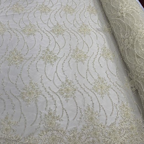 New Paris Heavy Fashion Embroidery Flowers Beaded Prom Mesh Lace FabricICEFABRICICE FABRICSIvoryNew Paris Heavy Fashion Embroidery Flowers Beaded Prom Mesh Lace Fabric ICEFABRIC