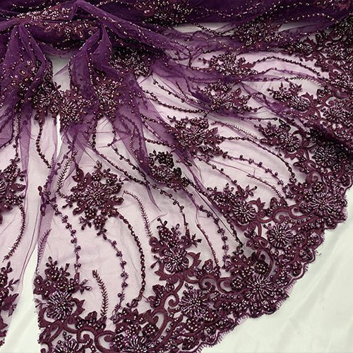 New Paris Heavy Fashion Embroidery Flowers Beaded Prom Mesh Lace FabricICEFABRICICE FABRICSPurple LaceNew Paris Heavy Fashion Embroidery Flowers Beaded Prom Mesh Lace Fabric ICEFABRIC