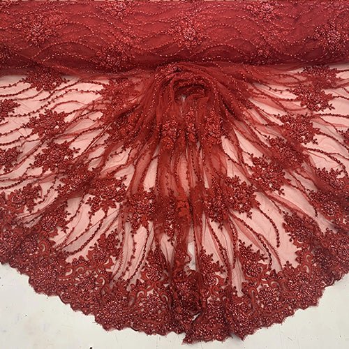 New Paris Heavy Fashion Embroidery Flowers Beaded Prom Mesh Lace FabricICEFABRICICE FABRICSRedNew Paris Heavy Fashion Embroidery Flowers Beaded Prom Mesh Lace Fabric ICEFABRIC