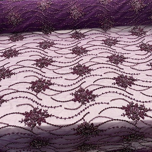 New Paris Heavy Fashion Embroidery Flowers Beaded Prom Mesh Lace FabricICEFABRICICE FABRICSPurple LaceNew Paris Heavy Fashion Embroidery Flowers Beaded Prom Mesh Lace Fabric ICEFABRIC