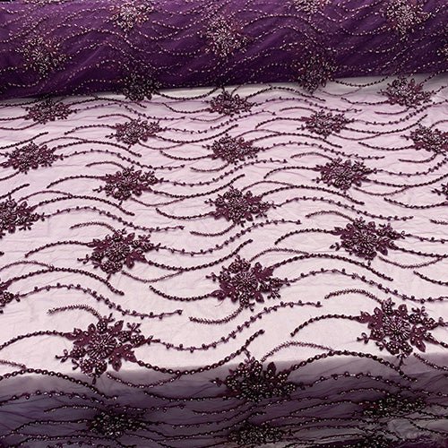 New Paris Heavy Fashion Embroidery Flowers Beaded Prom Mesh Lace FabricICEFABRICICE FABRICSPurple LaceNew Paris Heavy Fashion Embroidery Flowers Beaded Prom Mesh Lace Fabric ICEFABRIC