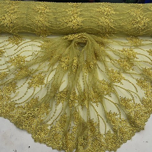 New Paris Heavy Fashion Embroidery Flowers Beaded Prom Mesh Lace FabricICEFABRICICE FABRICSYellowNew Paris Heavy Fashion Embroidery Flowers Beaded Prom Mesh Lace Fabric ICEFABRIC