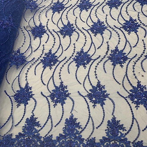 New Paris Heavy Fashion Embroidery Flowers Beaded Prom Mesh Lace FabricICEFABRICICE FABRICSRoyal BlueNew Paris Heavy Fashion Embroidery Flowers Beaded Prom Mesh Lace Fabric ICEFABRIC