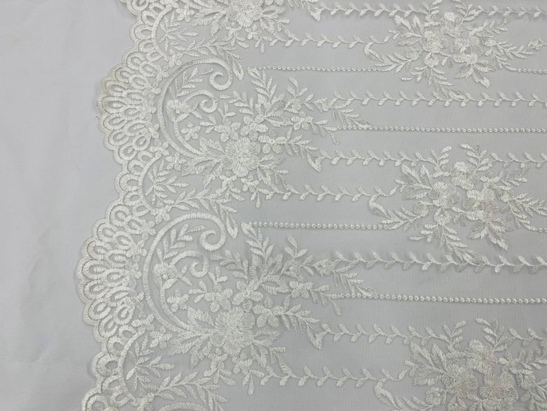 Of White Lace Fabric _ Embroidered Floral Flowers Lace on Mesh FabricICE FABRICSICE FABRICSBy YardOf White Lace Fabric _ Embroidered Floral Flowers Lace on Mesh Fabric ICE FABRICS