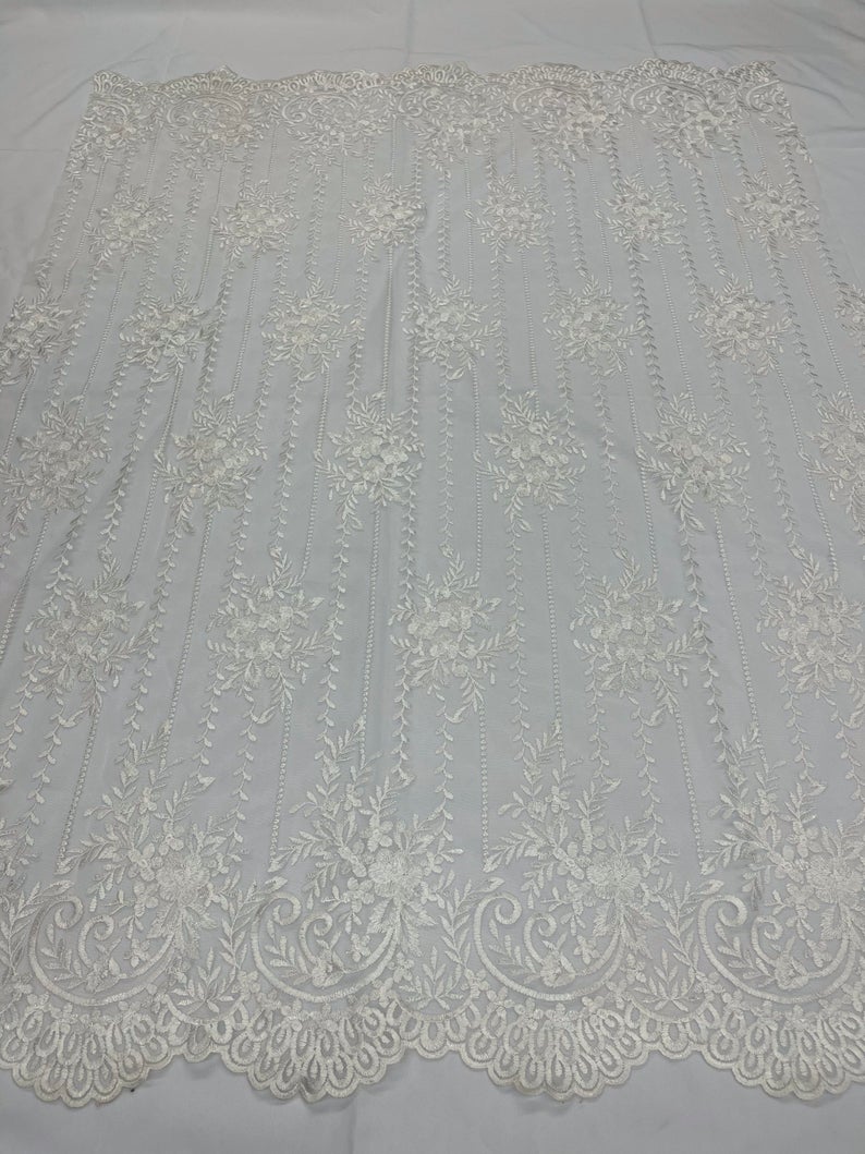 Of White Lace Fabric _ Embroidered Floral Flowers Lace on Mesh FabricICE FABRICSICE FABRICSBy YardOf White Lace Fabric _ Embroidered Floral Flowers Lace on Mesh Fabric ICE FABRICS