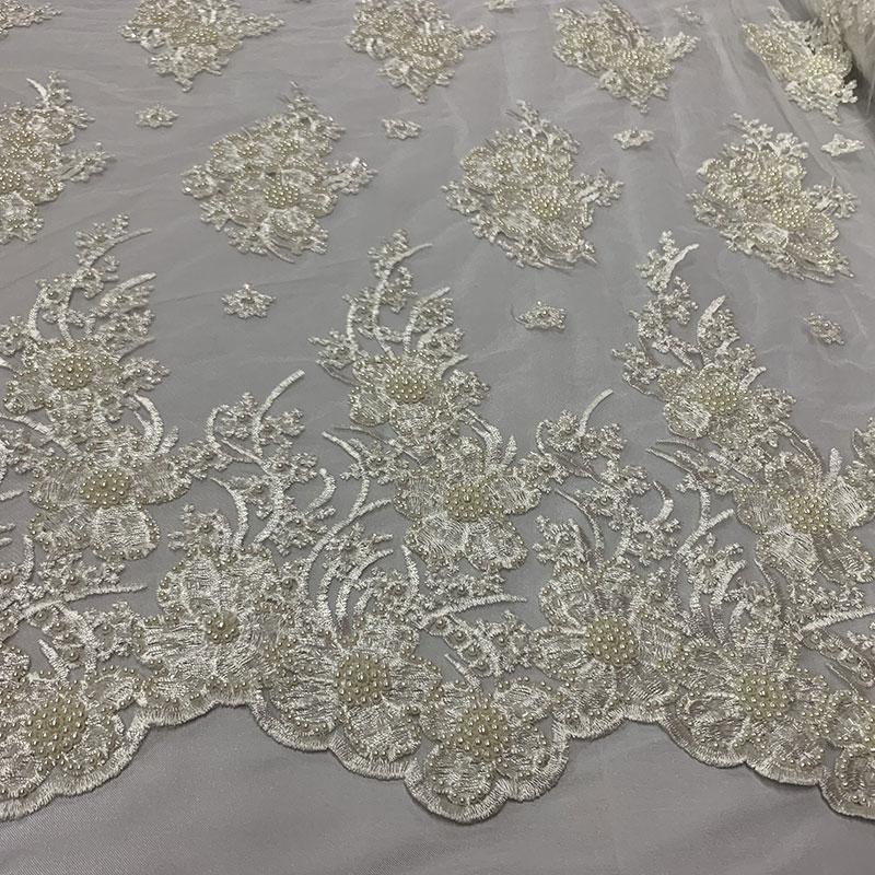 Off White Beaded Fabric _ Lace Floral embroidered fabric _ Bridal FabricICEFABRICICE FABRICSOff WhitePer Yard (36 Inches)Off White Beaded Fabric _ Lace Floral embroidered fabric _ Bridal Fabric ICEFABRIC