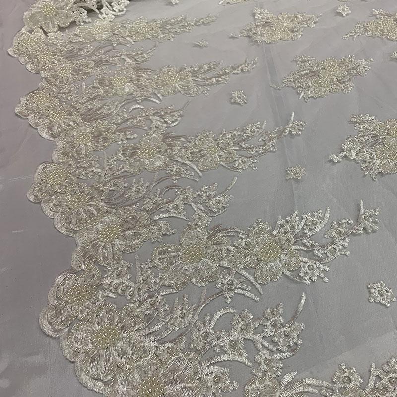 Off White Beaded Fabric _ Lace Floral embroidered fabric _ Bridal FabricICEFABRICICE FABRICSOff WhitePer Yard (36 Inches)Off White Beaded Fabric _ Lace Floral embroidered fabric _ Bridal Fabric ICEFABRIC