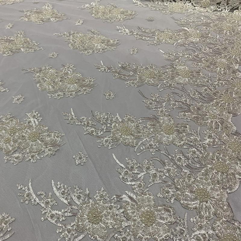 Off White Beaded Fabric _ Lace Floral embroidered fabric _ Bridal FabricICEFABRICICE FABRICSOff WhitePer Yard (36 Inches)Off White Beaded Fabric _ Lace Floral embroidered fabric _ Bridal Fabric ICEFABRIC