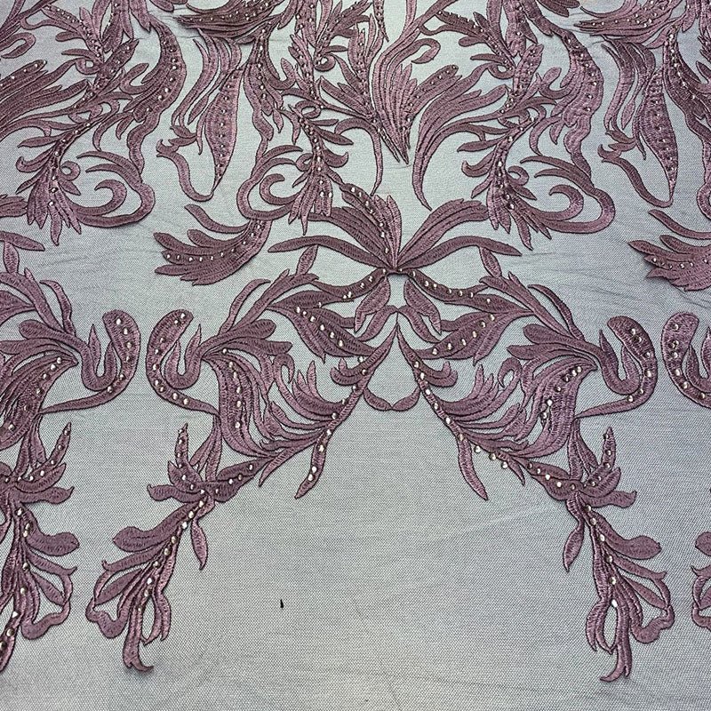One Yard Mesh Lace Embroidered Fabric Leafs DesignICEFABRICICE FABRICSPurpleOne Yard Mesh Lace Embroidered Fabric Leafs Design ICEFABRIC